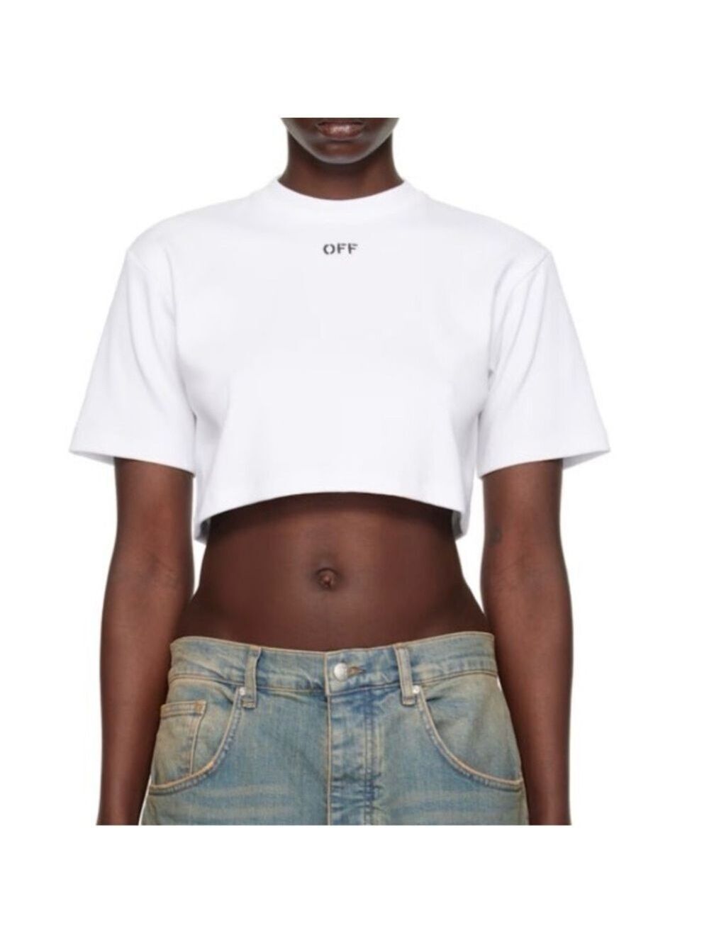 OFF-WHITE - White 'Off' Stamp Rib Cropped T-shirt